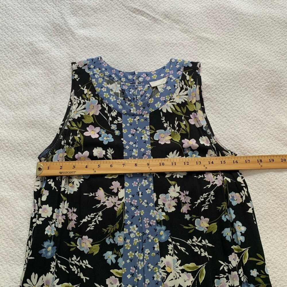 J. Jill Women Mixed Floral Print Sleeveless Shift Dress Black Blue Pom Pom Hem‎ - Picture 7 of 11